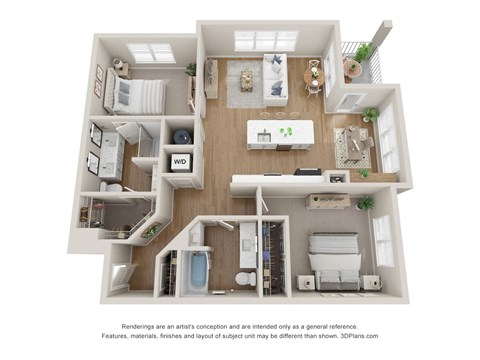 Floor plan for 2 beds, 2 baths, 1224 sqft
